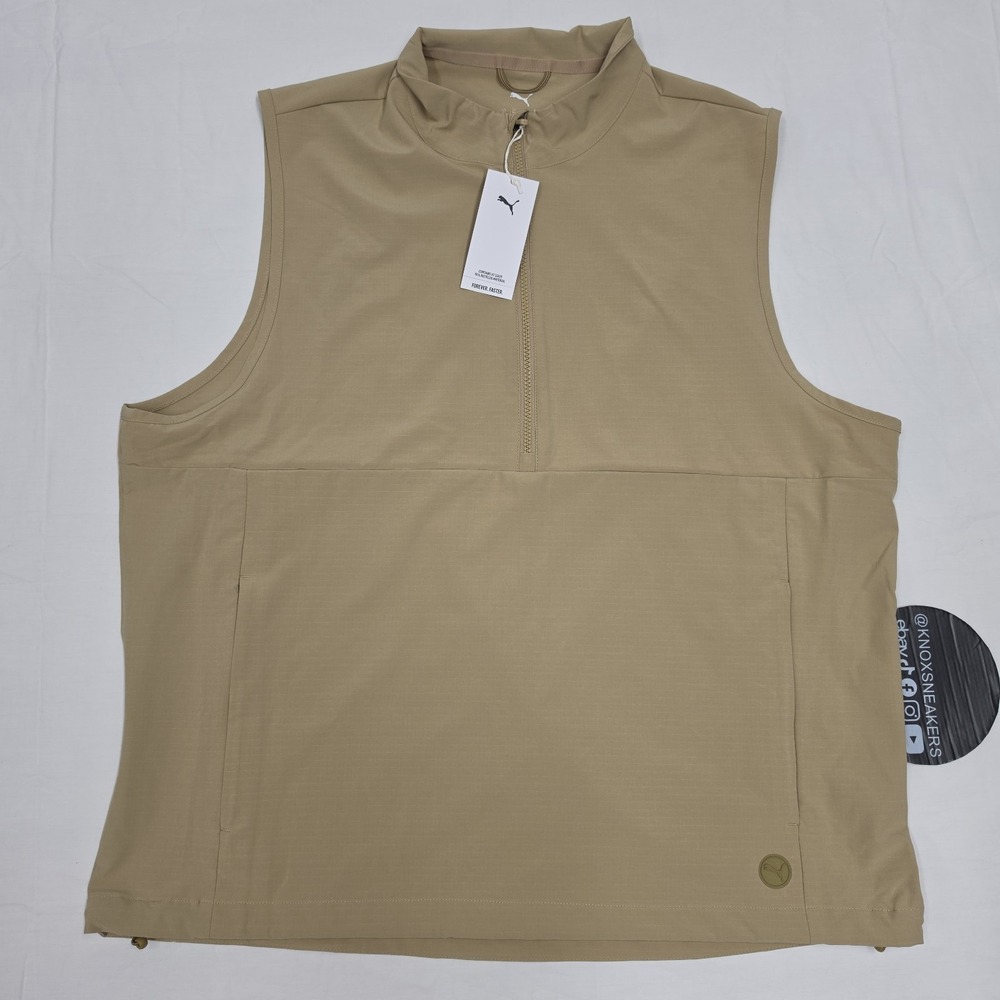 PUMA Full Zip Stand-Up Collar Vest Beige Men's Size XLarge